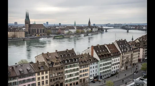Panorama der Stadt Basel mit Rhein und Wohngebäuden - Immobilienmarkt Quadratmeterpreise