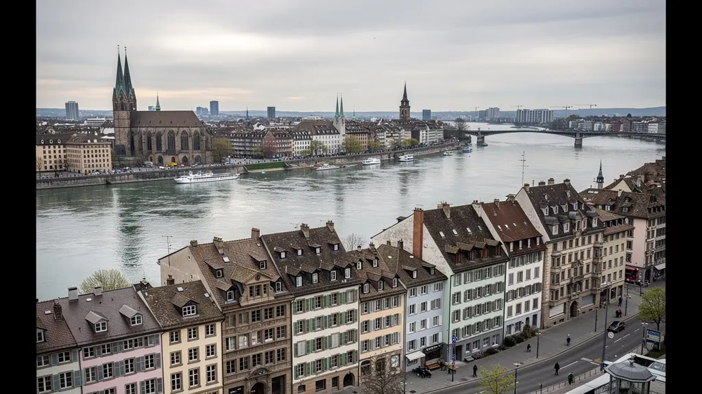 Panorama der Stadt Basel mit Rhein und Wohngebäuden - Immobilienmarkt Quadratmeterpreise
